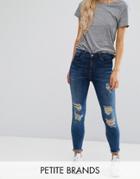 New Look Petite Ripped Skinny Jeans - Blue