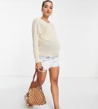 Asos Design Maternity Sweater With Pocket In Oatmeal-neutral