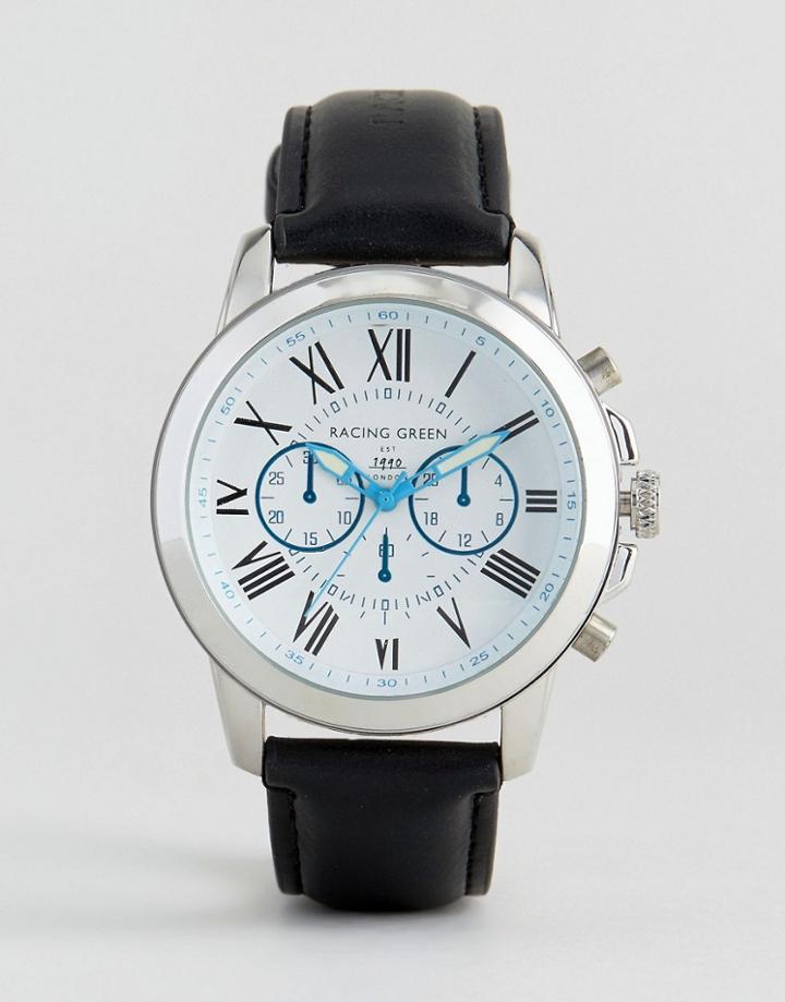 Racing Green Black Watch With Imitation Inner Dials And White Dial - Black