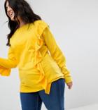 Asos Curve Long Sleeve Top With Ruffle Sleeves - Yellow