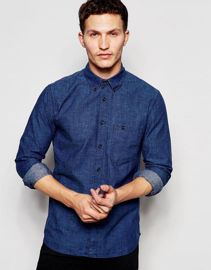 Nudie Regular Fit Shirt Stanley Button Down In Deep Blue - In Deep Blue