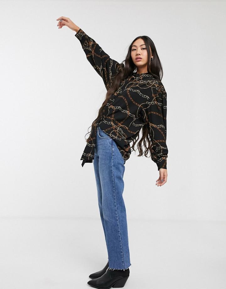 Monki Diane Chain Print Shirt In Black-multi