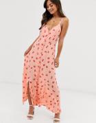Ghost Thea Crepe Floral Print Cami Midi Dress With Button Front-pink