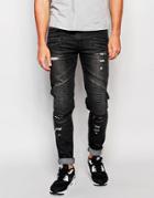 Black Kaviar Skinny Biker Jeans - Black