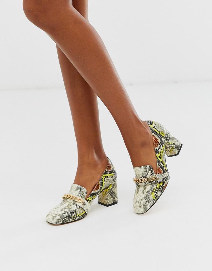 London Rebel Heeled Loafer Shoes With In Snake-multi