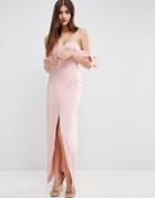 Asos Bow Off The Shoulder Maxi Dress With Wrap Front - Pink