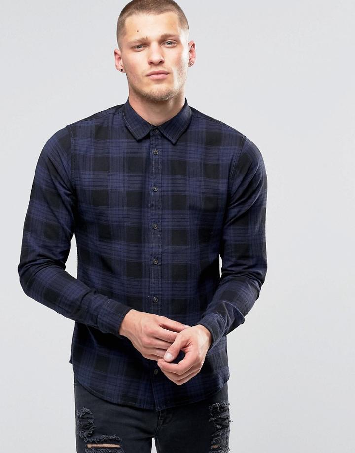 Blend Slim Check Shirt Blue Nights - Blue