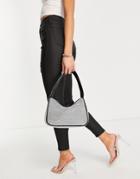 Asos Design 90s Shoulder Bag With Rhinestones In Silver-black