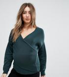 Asos Maternity Sweater In Rib With Cross Over Front - Green