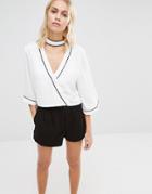 Fashion Union Wrap Chiffon Shirt - White