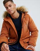 Burton Menswear Parka With Faux Fur Hood In Rust - Brown
