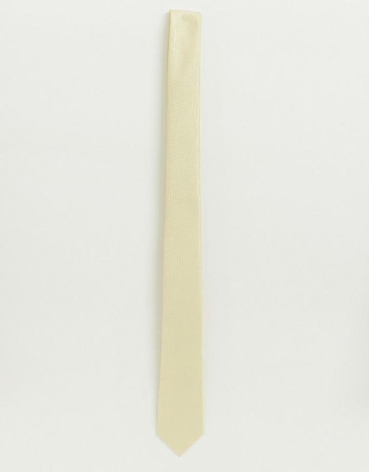 Asos Design Wedding Slim Tie In Textured Yellow - Yellow