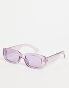 Asos Design 90s Recycled Mid Rectangle Sunglasses In Lilac-purple