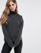 Pieces Layla High Neck Glitter Knit Sweater - Gray