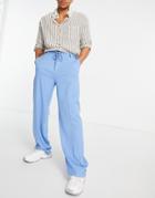Asos Design Wide Smart Pants With Drawcord Waist In Blue-blues