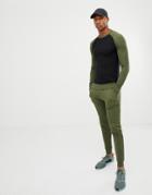Asos Design Tracksuit Muscle Sweatshirt With Contrast Raglan Sleeves / Skinny Sweatpants In Green-black