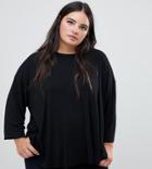 Asos Design Curve Top With 3/4 Sleeves In Drapey Fabric In Black - Black