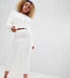 Asos Design Petite Two-piece Midi Skirt In Wide Rib-cream