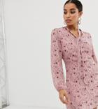 Boohoo Petite Shift Dress With Pussybow In Pink Floral - Multi