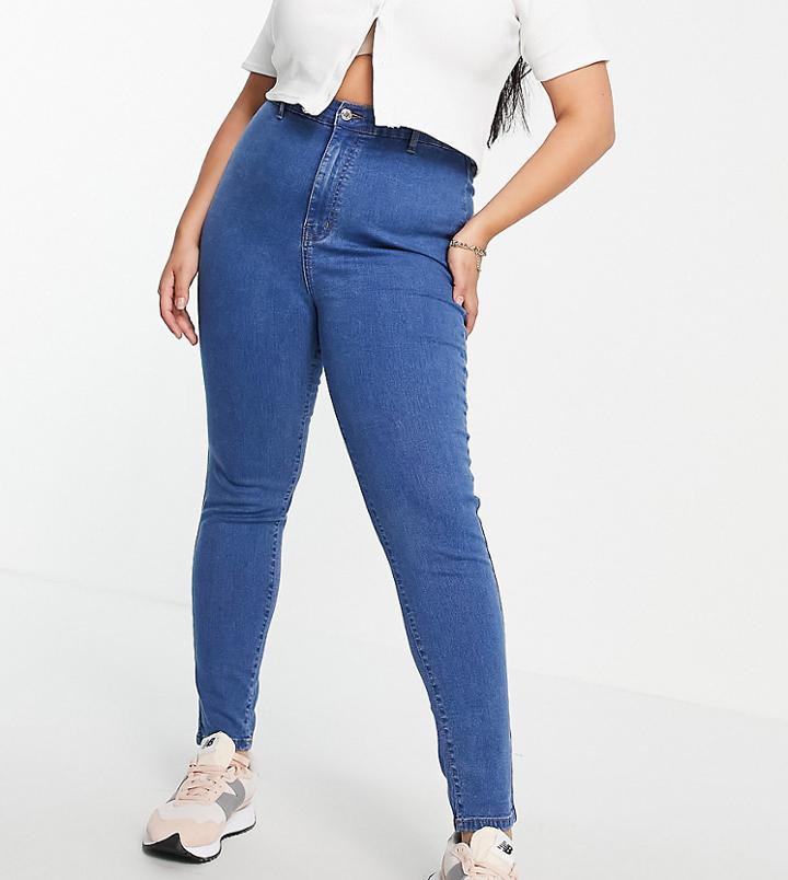Don't Think Twice Plus Chloe High Waist Disco Stretch Skinny Jeans In Mid Wash Blue-blues