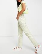 Asos Design Mid Rise '90's' Straight Leg Jeans In Psychedelic Check Print-multi
