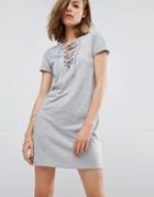 Asos Lace Up Front T-shirt Dress - Gray