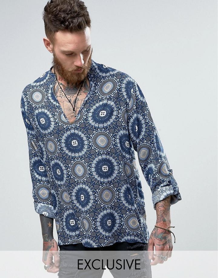 Reclaimed Vintage Inspired Overhead Shirt In Reg Fit - Blue