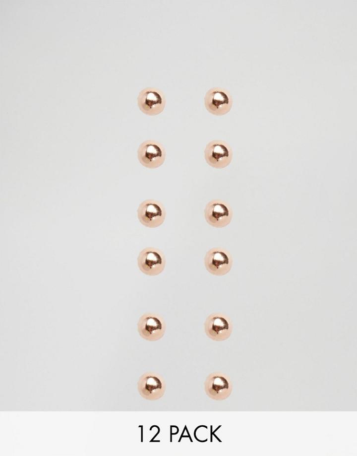 Asos Pack Of 12 Tiny Stud Multipack Earrings - Rose Gold