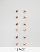 Asos Pack Of 12 Tiny Stud Multipack Earrings - Rose Gold