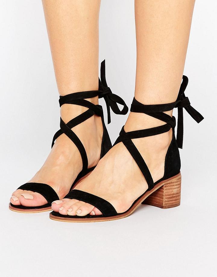 Steve Madden Rizzaa Suede Tie Block Heeled Sandals - Black