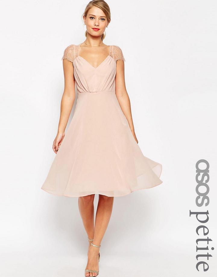 Asos Petite Kate Lace Midi Dress - Nude