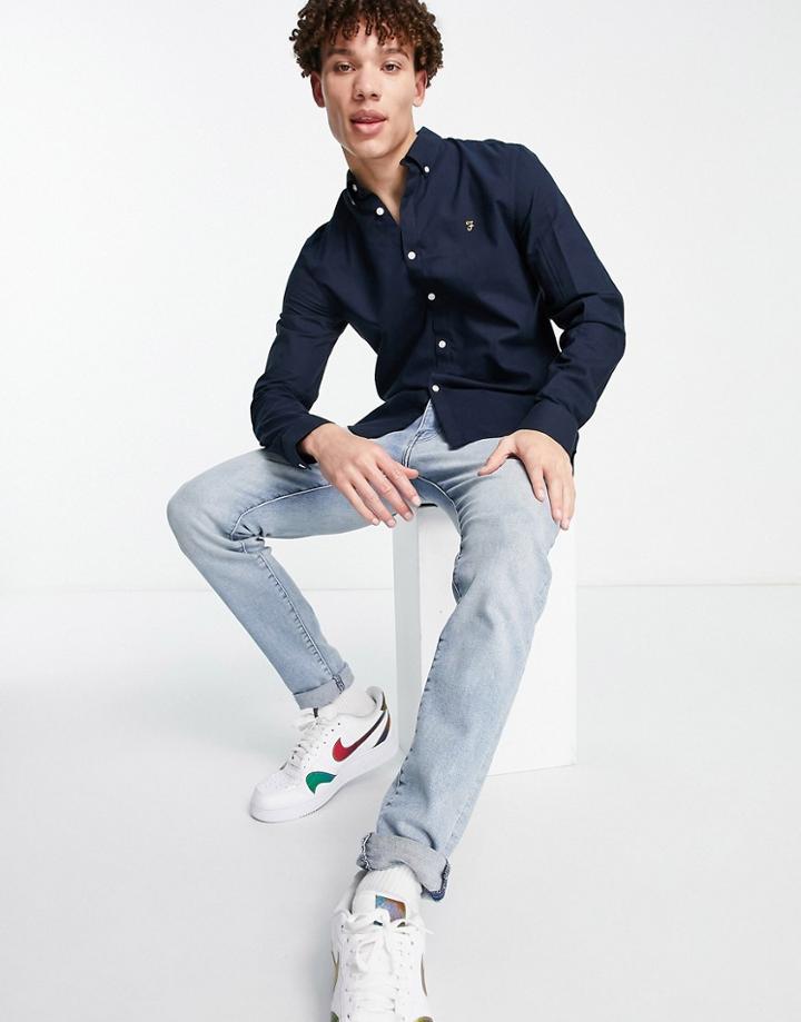 Farah Brewer Slim Fit Cotton Oxford Shirt In Navy - Navy