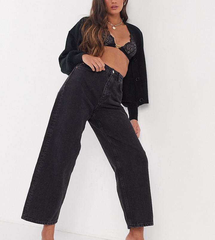 Asos Design Petite High Rise 'relaxed' Dad Jeans In Washed Black