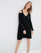 Asos Knitted Dress With Cold Shoulder In Cashmere Mix - Black
