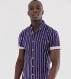 Asos Design Tall Skinny Fit Stripe Shirt In Navy