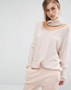 Parallel Lines Slouchy Jumper With Choker Roll Neck - Beige