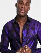 Twisted Tailor Horigome Mesh Shirt With Snakeskin Foil Print-navy