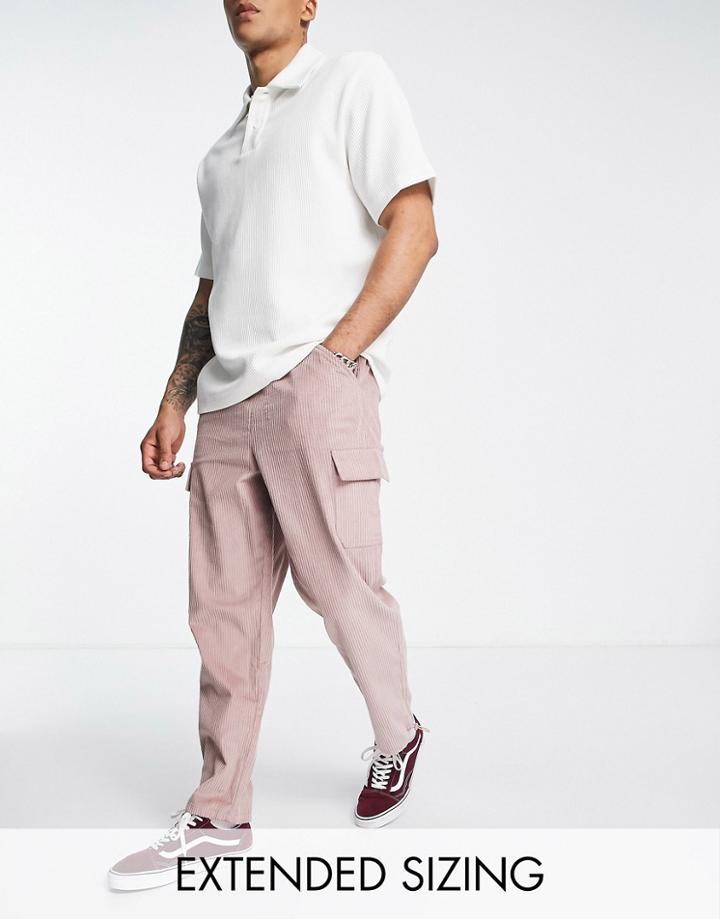 Asos Design Skater Fit Cargo Pants In Cord In Pink