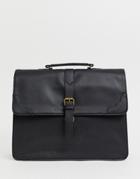 Asos Design Faux Leather Satchel In Black With Front Strap - Black