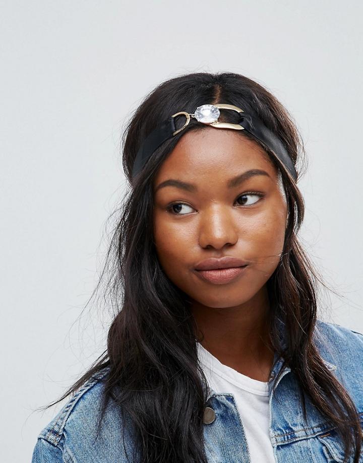 Asos Chunky Rhinestone Ribbon Headband - Black