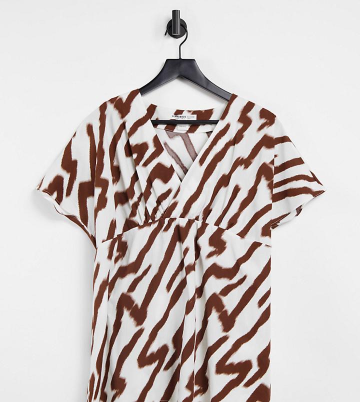 Glamorous Bloom Top With Kimono Sleeves And Ruching In Tonal Tiger Print-white