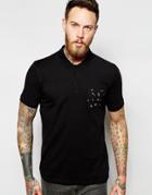 Asos Polo With Printed Pocket - Black