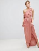Asos Hammered Satin One Shoulder Maxi Dress - Copper