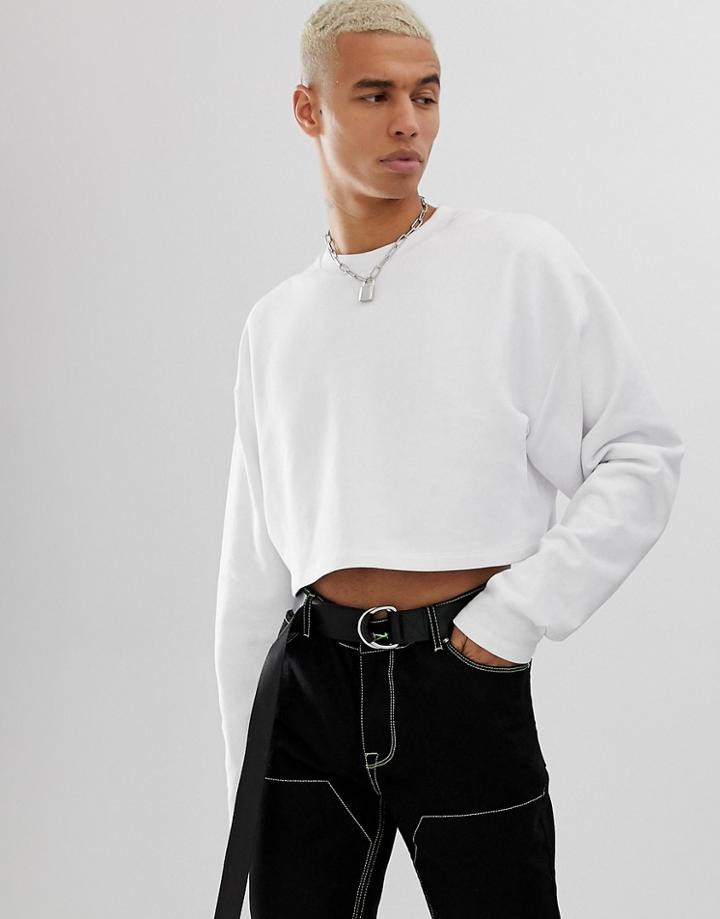 Asos Design Oversized Cropped Sweatshirt In White