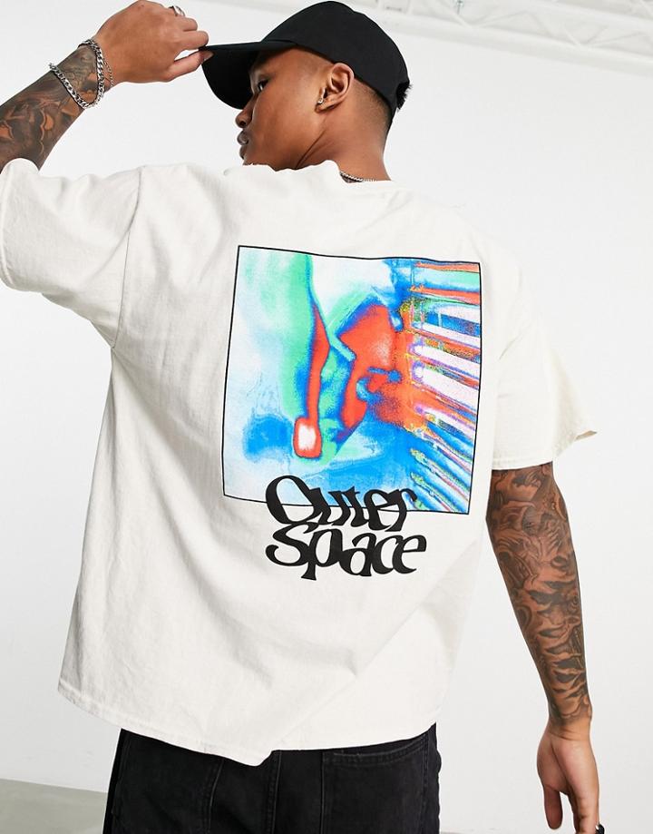 Topman Oversized T-shirt With Outerspace Print In Stone-neutral