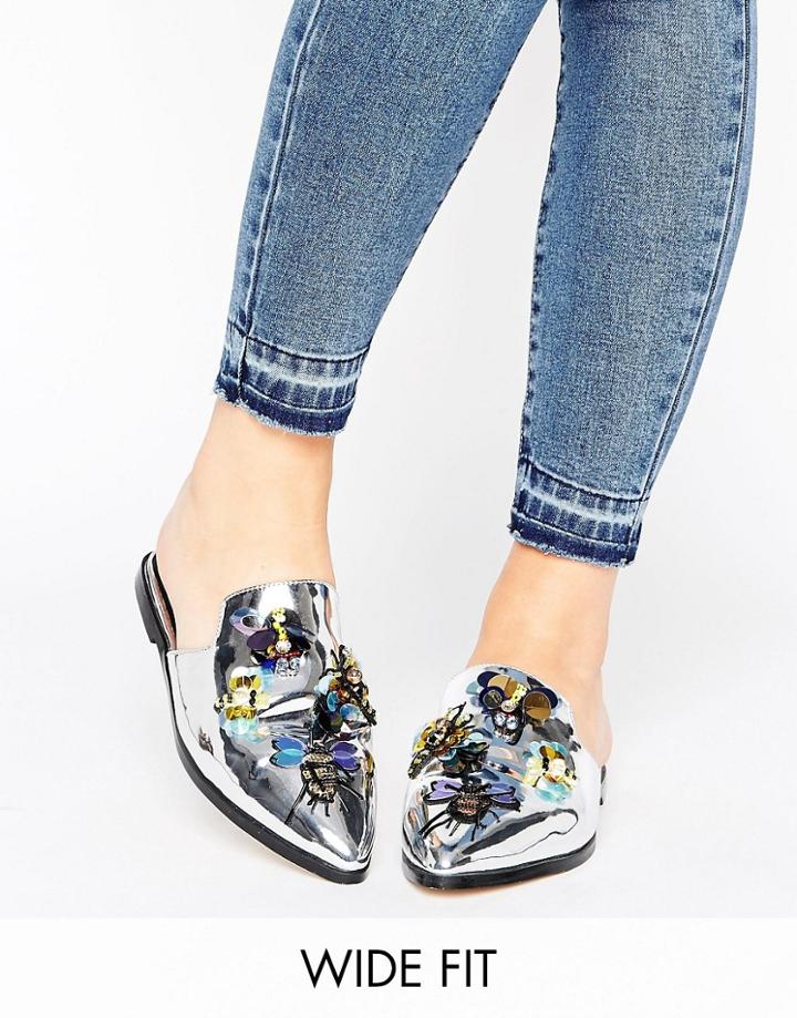 Asos Millisect Wide Fit Embellished Mules - Silver