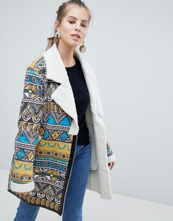 Oeuvre Printed Coat With Fleece Lining - Yellow