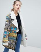 Oeuvre Printed Coat With Fleece Lining - Yellow