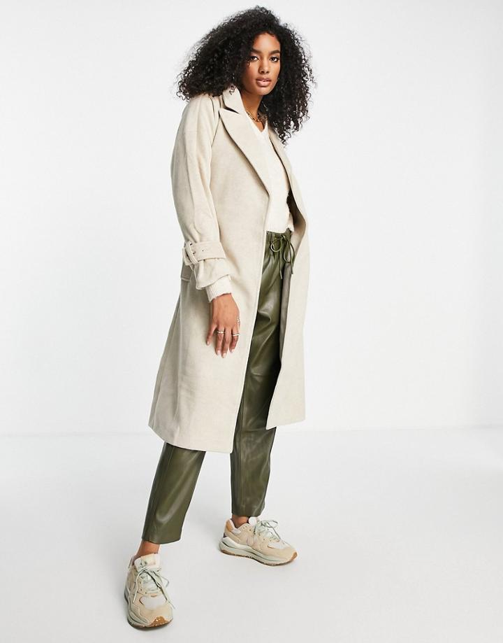 Fashion Union Drop Shoulder Wrap Coat-neutral