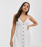 Asos Design Petite Mini Cami Smock Dress With Buttons - White